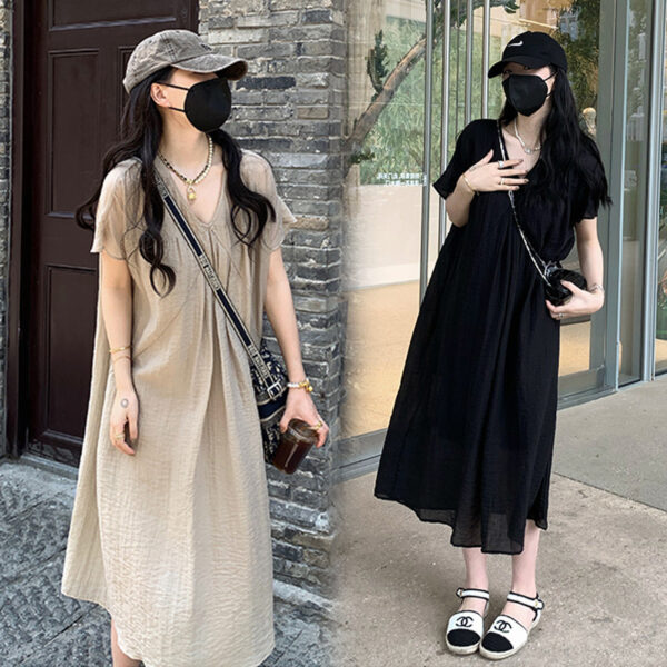 Women's Short Sleeve New Summer Clothing Loose Belly-covering Dress