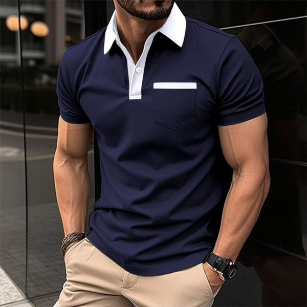 Men's Lapel Fashion Slim Pocket Short-sleeved T-shirt Polo Shirt - Image 9