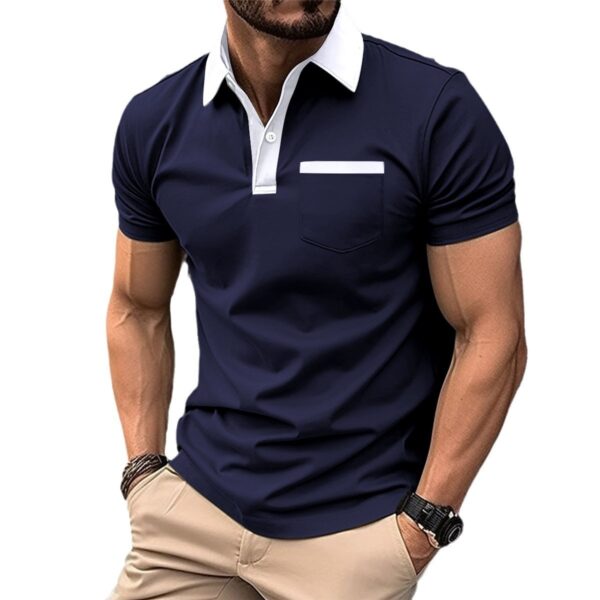 Men's Lapel Fashion Slim Pocket Short-sleeved T-shirt Polo Shirt - Image 5