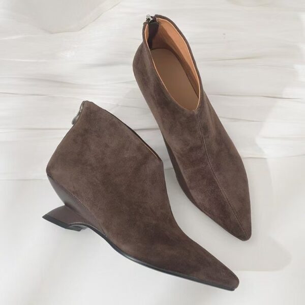 Short Boots French Pointed Toe Shaped Mid Heel Autumn And Winter Women - Image 4